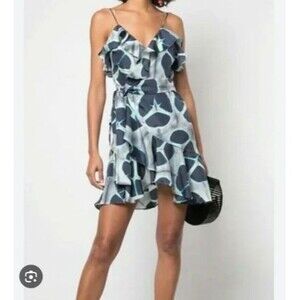 Alexis Kalani Silk Ocean Print Flounce Self-Tie Wrap Camisole Mini Dress XS/ 0-2